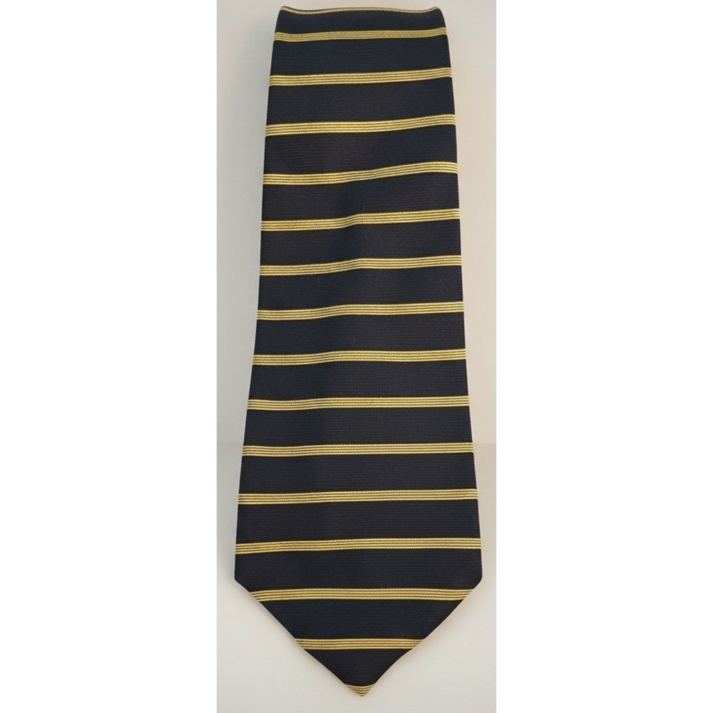 Paul Frederick Silk Tie Navy Blue Gold Striped Classic Business Formal Necktie